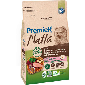 Ração Premier Pet Nattú Mandioca para Cães Filhotes de Pequeno Porte -1kg/ 2,5kg/10kg